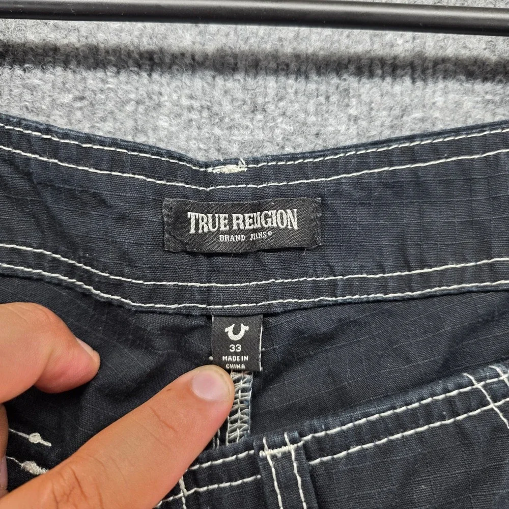 True Religion Mens Black Ripstop Contrast Stitch Cargo Pants Size 33 Utility